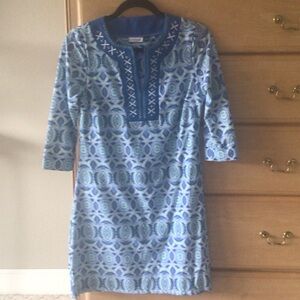 Cabana Life Blue and White Long Sleeve Dress